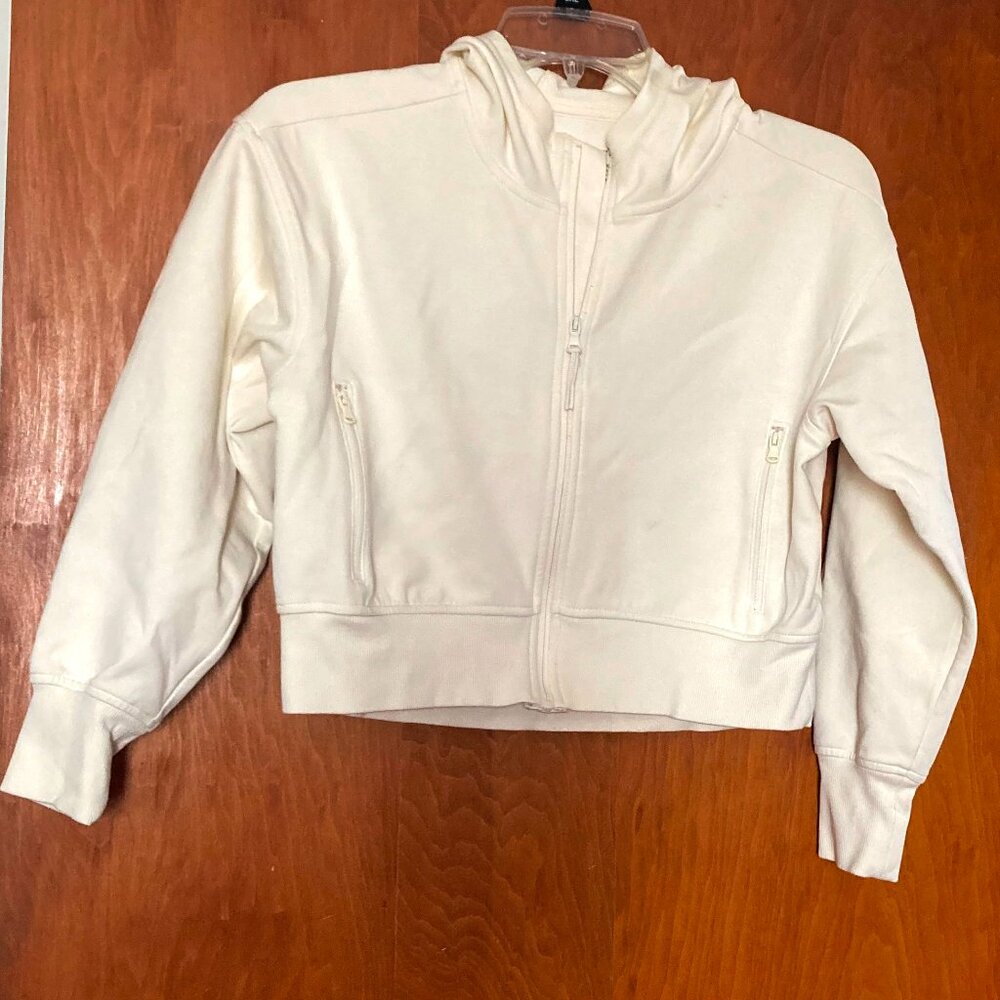 Old Navy Hooded White Young Girl's Jacket Size 10-12 Dynamic Fleece